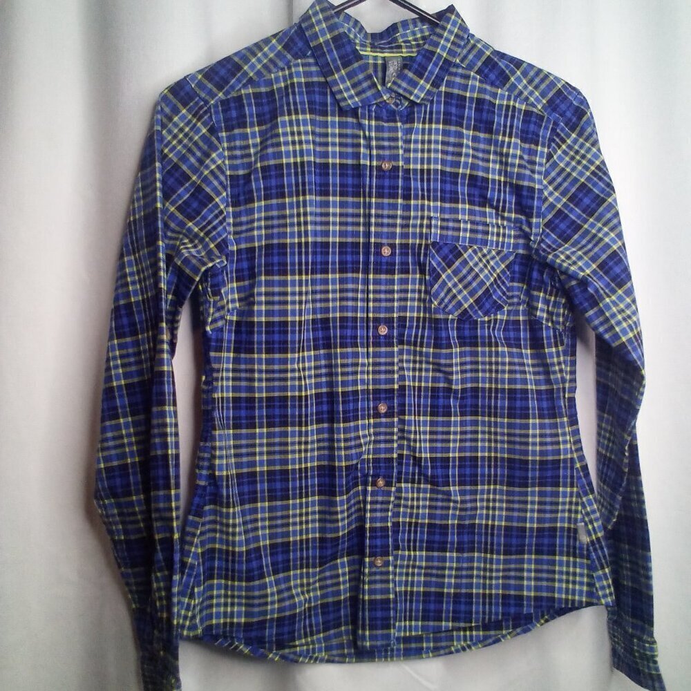 Mountain Hard Wear Shirt S Women Long Sleeve Plaid Blue Yellow